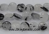 CRU79 15.5 inches 10mm flat round black rutilated quartz beads