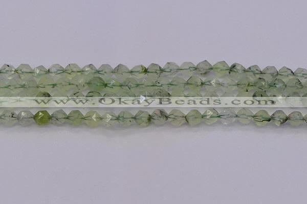 CRU791 15.5 inches 6mm faceted nuggets green rutilated quartz beads