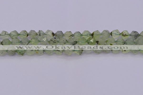 CRU792 15.5 inches 8mm faceted nuggets green rutilated quartz beads