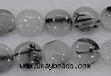 CRU80 15.5 inches 14mm flat round black rutilated quartz beads