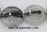 CRU83 15.5 inches 25mm flat round black rutilated quartz beads