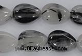 CRU87 15.5 inches 15*20mm flat teardrop black rutilated quartz beads