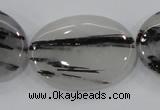 CRU90 15.5 inches 25*35mm oval black rutilated quartz beads wholesale