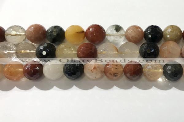 CRU916 15.5 inches 14mm faceted round mixed rutilated quartz beads