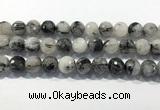 CRU936 15.5 inches 14mm faceted round black rutilated quartz beads