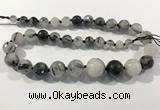 CRU938 8mm - 18mm faceted round black rutilated quartz graduated beads