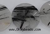 CRU95 15.5 inches 30mm faceted coin black rutilated quartz beads