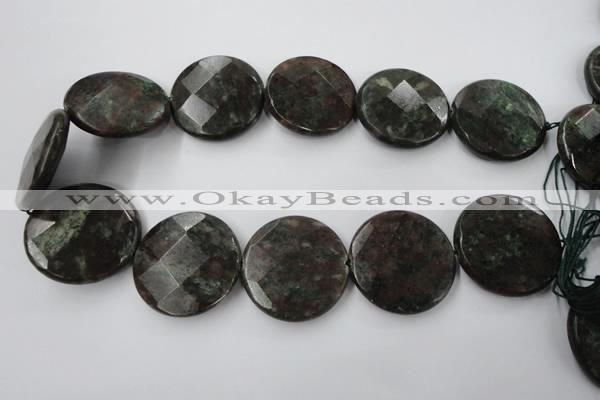 CRZ220 15.5 inches 35mm faceted coin ruby zoisite gemstone beads