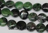 CRZ24 15.5 inches 12mm flat round ruby zoisite gemstone beads