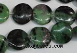 CRZ56 15.5 inches 16mm flat round ruby zoisite gemstone beads