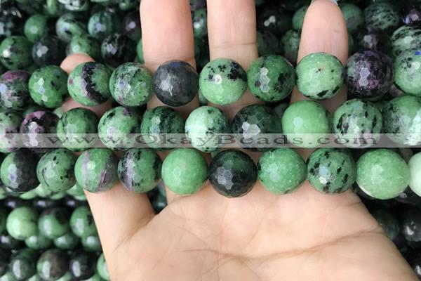 CRZ778 15.5 inches 14mm faceted round ruby zoisite beads