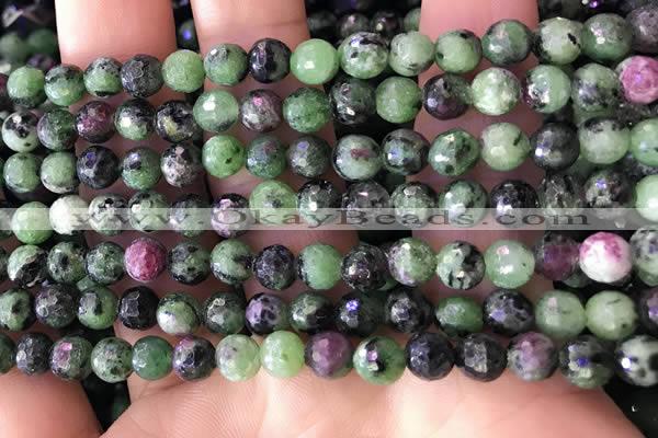 CRZ781 15.5 inches 6mm faceted round ruby zoisite beads wholesale