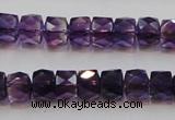 CSA26 15.5 inches 7*10mm faceted column synthetic amethyst beads