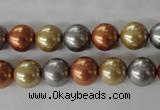 CSB1074 15.5 inches 10mm round mixed color shell pearl beads