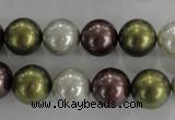 CSB1089 15.5 inches 12mm round mixed color shell pearl beads