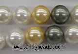 CSB1130 15.5 inches 14mm round mixed color shell pearl beads