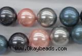 CSB1139 15.5 inches 14mm round mixed color shell pearl beads