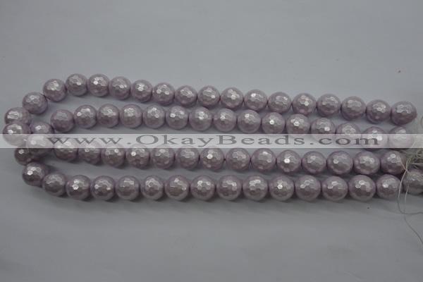 CSB1182 15.5 inches 10mm faceted round shell pearl beads