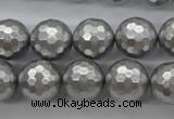 CSB1190 15.5 inches 14mm faceted round shell pearl beads