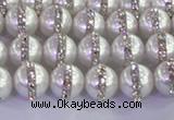 CSB1500 15.5 inches 6mm round shell pearl with rhinestone beads