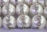 CSB1504 15.5 inches 14mm round shell pearl with rhinestone beads