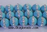 CSB1511 15.5 inches 8mm round shell pearl with rhinestone beads