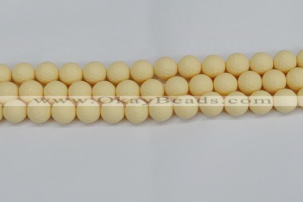 CSB1804 15.5 inches 12mm faceetd round matte shell pearl beads