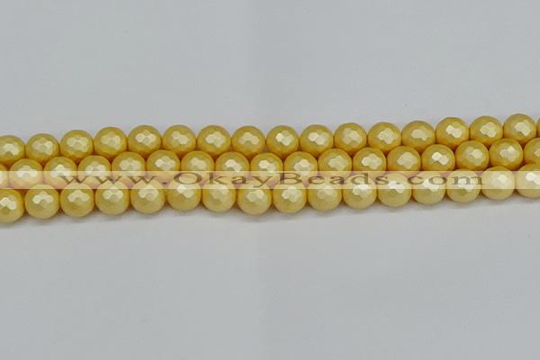 CSB1813 15.5 inches 10mm faceetd round matte shell pearl beads