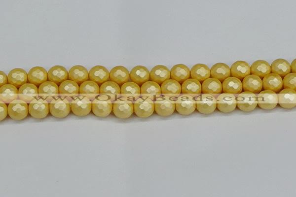 CSB1814 15.5 inches 12mm faceetd round matte shell pearl beads