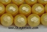 CSB1815 15.5 inches 14mm faceetd round matte shell pearl beads