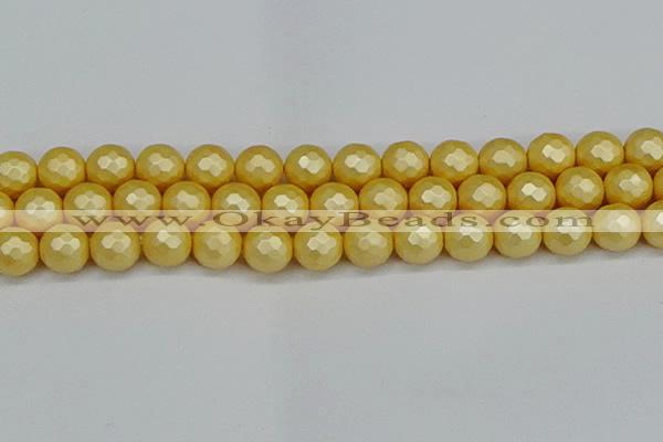 CSB1815 15.5 inches 14mm faceetd round matte shell pearl beads