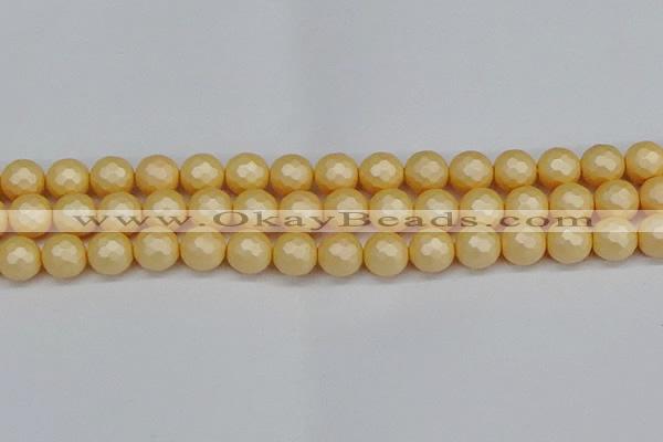 CSB1824 15.5 inches 12mm faceetd round matte shell pearl beads