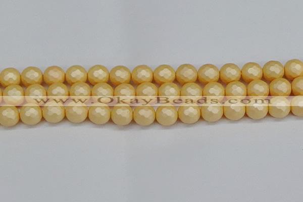 CSB1825 15.5 inches 14mm faceetd round matte shell pearl beads