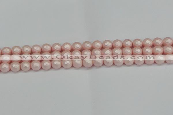 CSB1832 15.5 inches 8mm faceetd round matte shell pearl beads