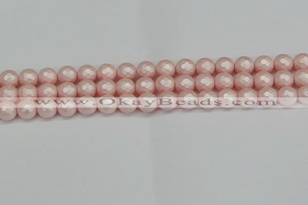 CSB1833 15.5 inches 10mm faceetd round matte shell pearl beads