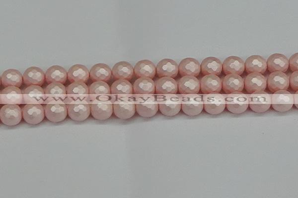 CSB1835 15.5 inches 14mm faceetd round matte shell pearl beads