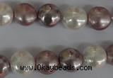 CSB184 15.5 inches 12mm flat round mixed color shell pearl beads