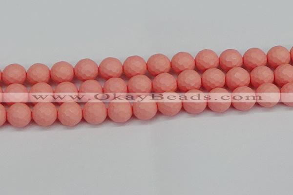 CSB1855 15.5 inches 14mm faceetd round matte shell pearl beads