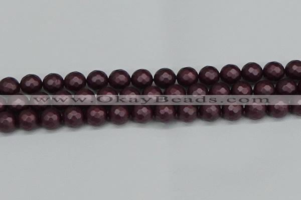 CSB1884 15.5 inches 12mm faceted round matte shell pearl beads