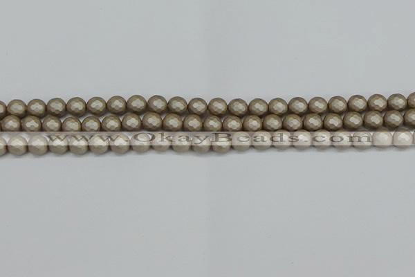 CSB1901 15.5 inches 6mm faceted round matte shell pearl beads