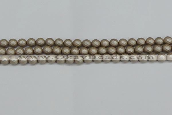 CSB1902 15.5 inches 8mm faceted round matte shell pearl beads