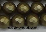 CSB1915 15.5 inches 14mm faceted round matte shell pearl beads