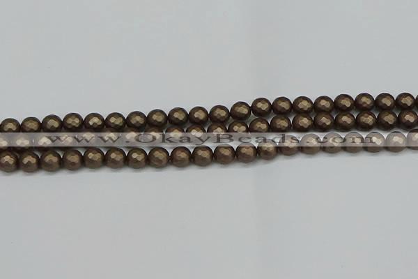 CSB1921 15.5 inches 6mm faceted round matte shell pearl beads