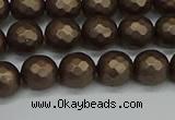 CSB1922 15.5 inches 8mm faceted round matte shell pearl beads