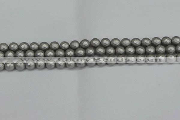 CSB1952 15.5 inches 8mm faceted round matte shell pearl beads