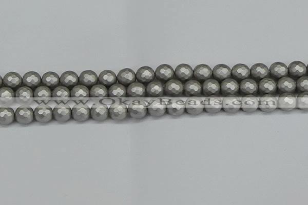 CSB1953 15.5 inches 10mm faceted round matte shell pearl beads