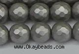 CSB1955 15.5 inches 14mm faceted round matte shell pearl beads