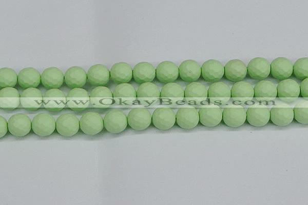 CSB1995 15.5 inches 14mm faceted round matte shell pearl beads