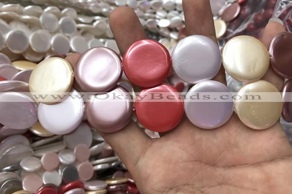 CSB2147 15.5 inches 25mm coin mixed shell pearl beads wholesale