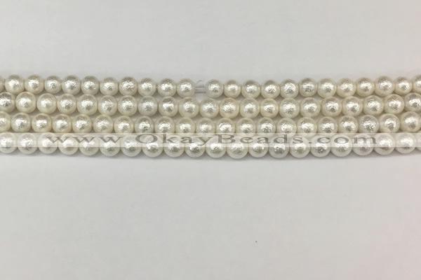 CSB2200 15.5 inches 4mm round wrinkled shell pearl beads wholesale